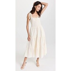 Madewell Yellow Lucie Tie Strap Tiered Eyelet Midi Dress L